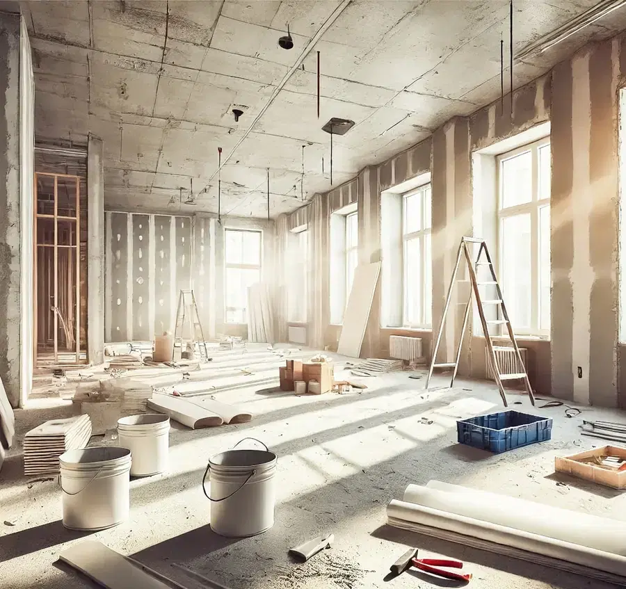Tradesperson demolishing a wall during a renovation. Illustrative photograph.
