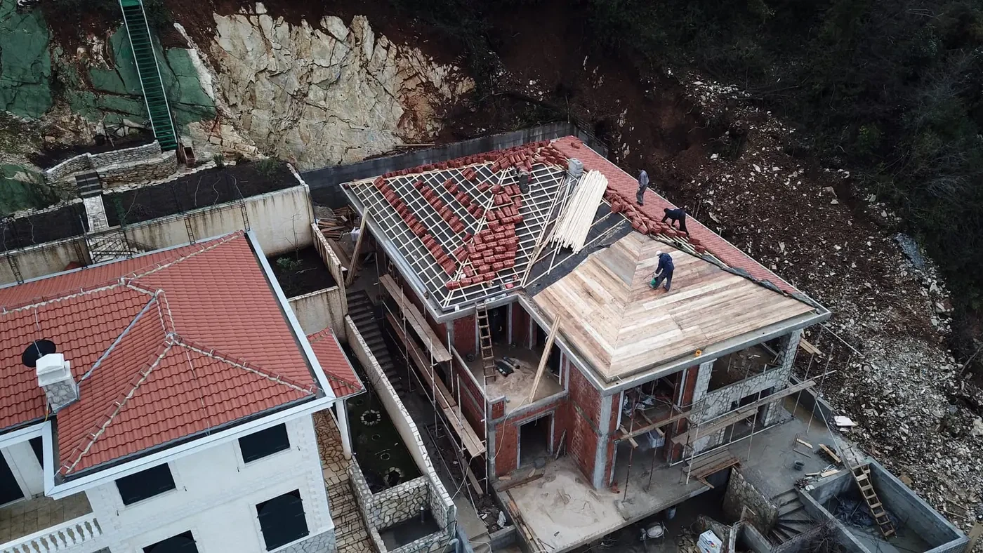 Aerial view of houses under construction in the West Midlands. Illustrative photograph.